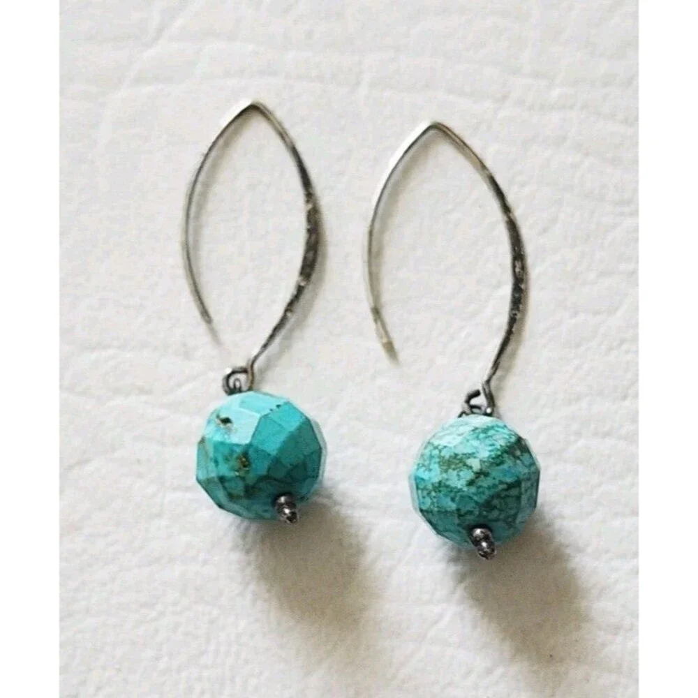 Signed SSD 925 Turquoise Bead Hook Earrings